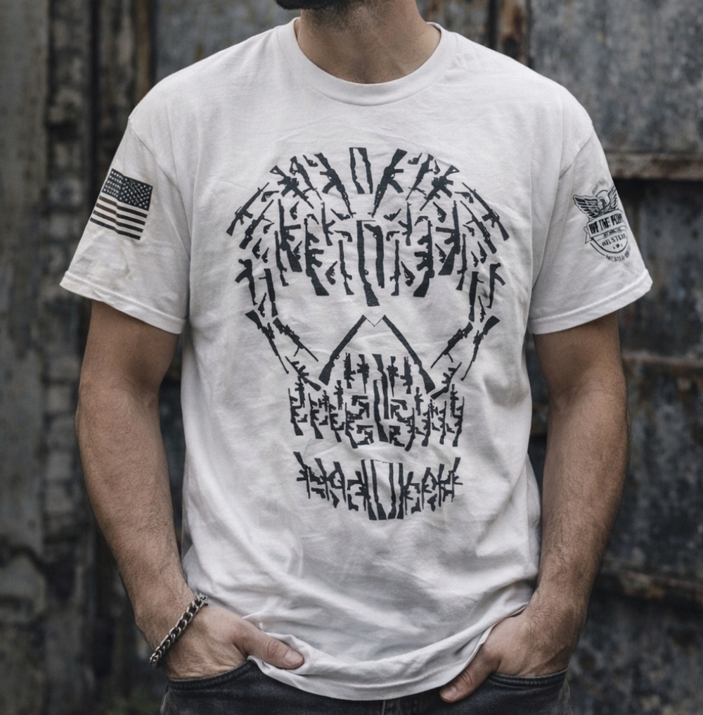 White Black Guns Weapons Graphic Tee XL American Flag Eagle Skull Graphic Grunge